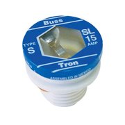 Eaton Bussmann Plug Fuse, SL Series, Time-Delay, 15A, 125V AC, Indicating, 10kA at 125V AC, 3 PK BP/SL-15